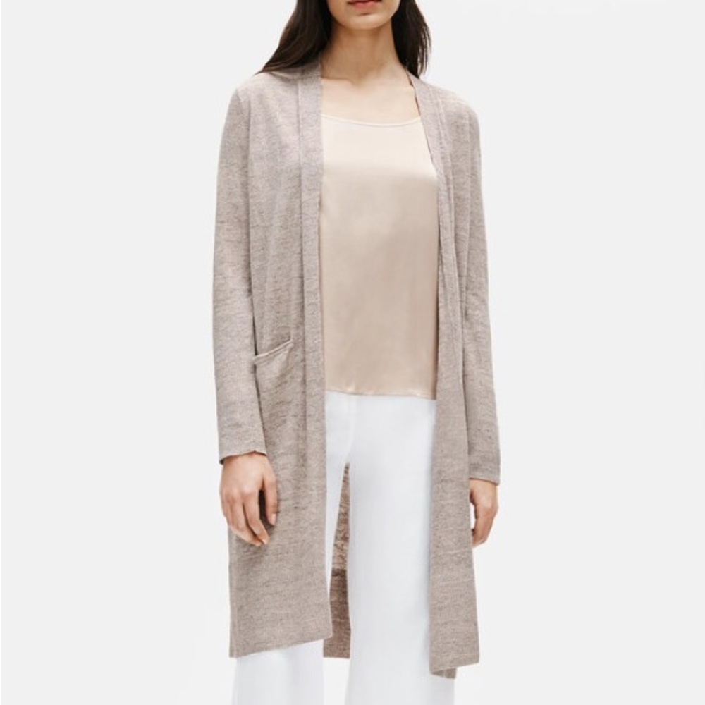 NWT Eileen Fisher Linen Melange Long Cardigan Sweater Women’s Small Petite Tan